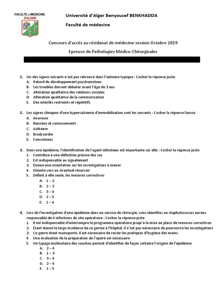 Questions de concours en médecine 2019 PDF Médecine Maladies et — free download