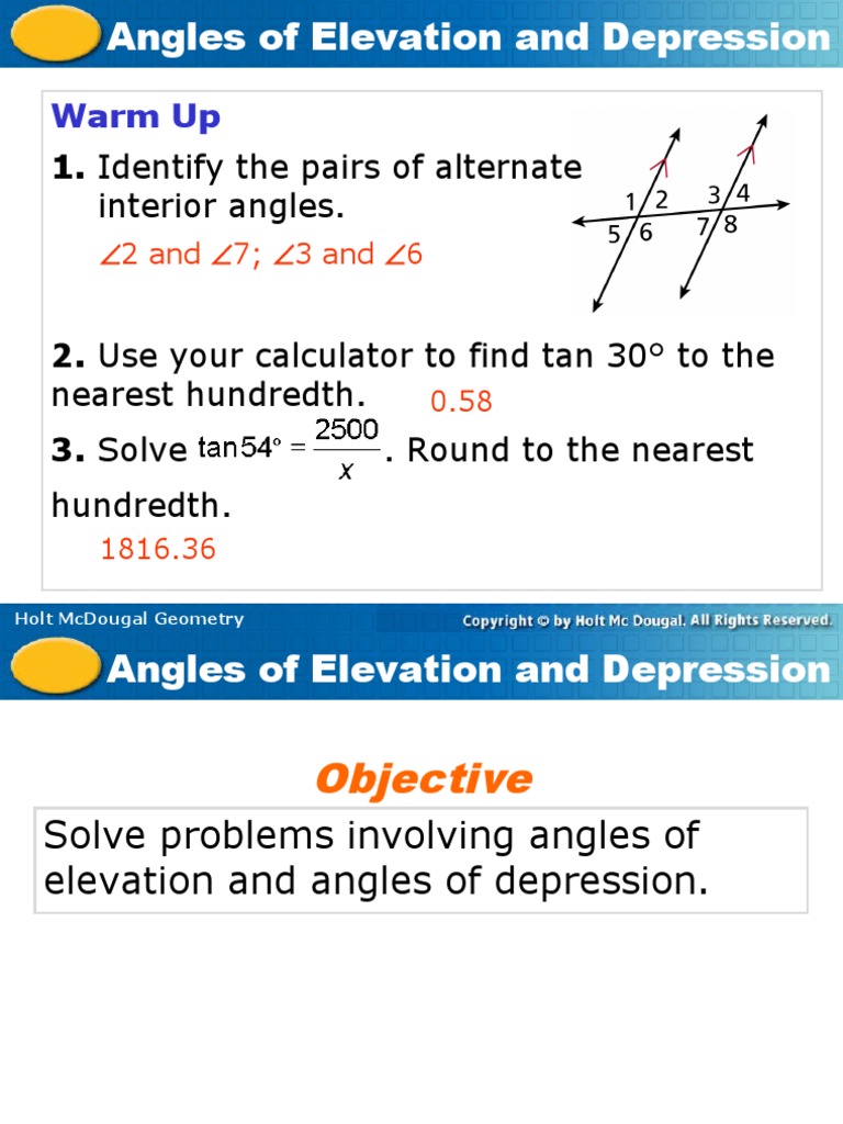 Angles of Elevation and Depression Explained | PDF | Angle | Line ...