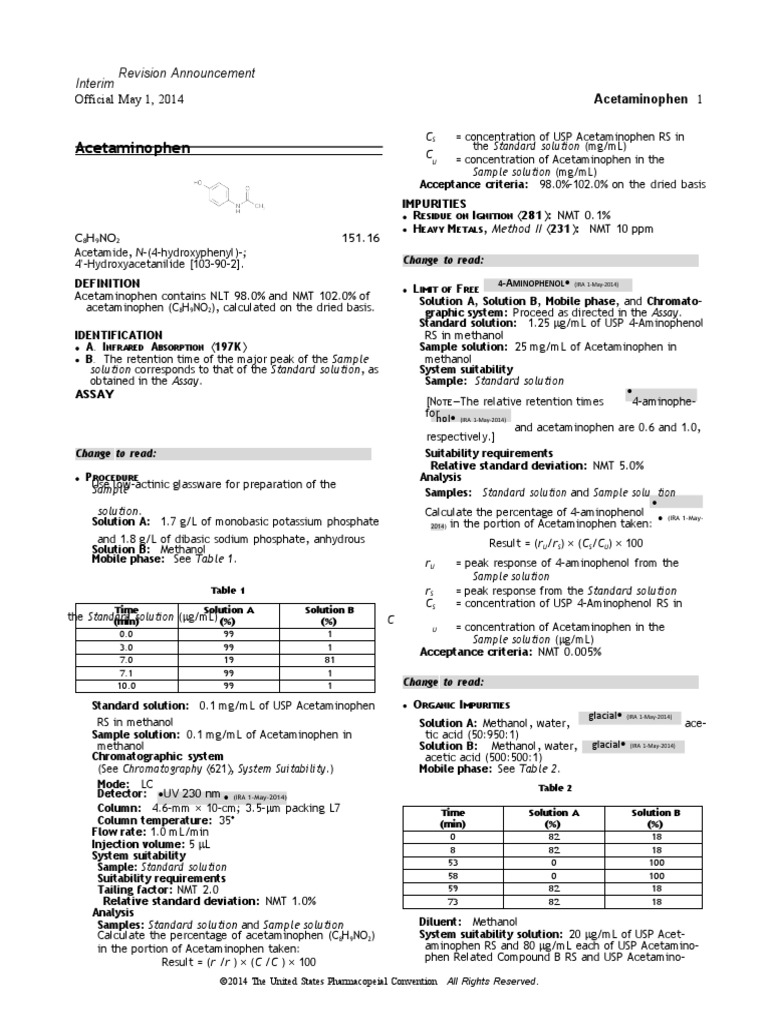 Revisions to the Acetaminophen Monograph Regarding Identification Tests