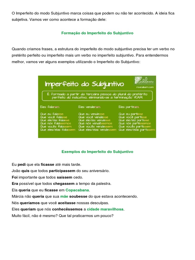 Exemplos do Pretérito Imperfeito Subjuntivo | PDF | Artes Linguísticas ...