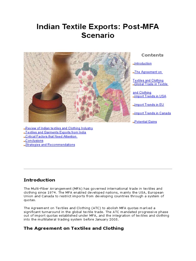 Opportunities And Challenges Indian Textile Exports Post Mfa Scenario