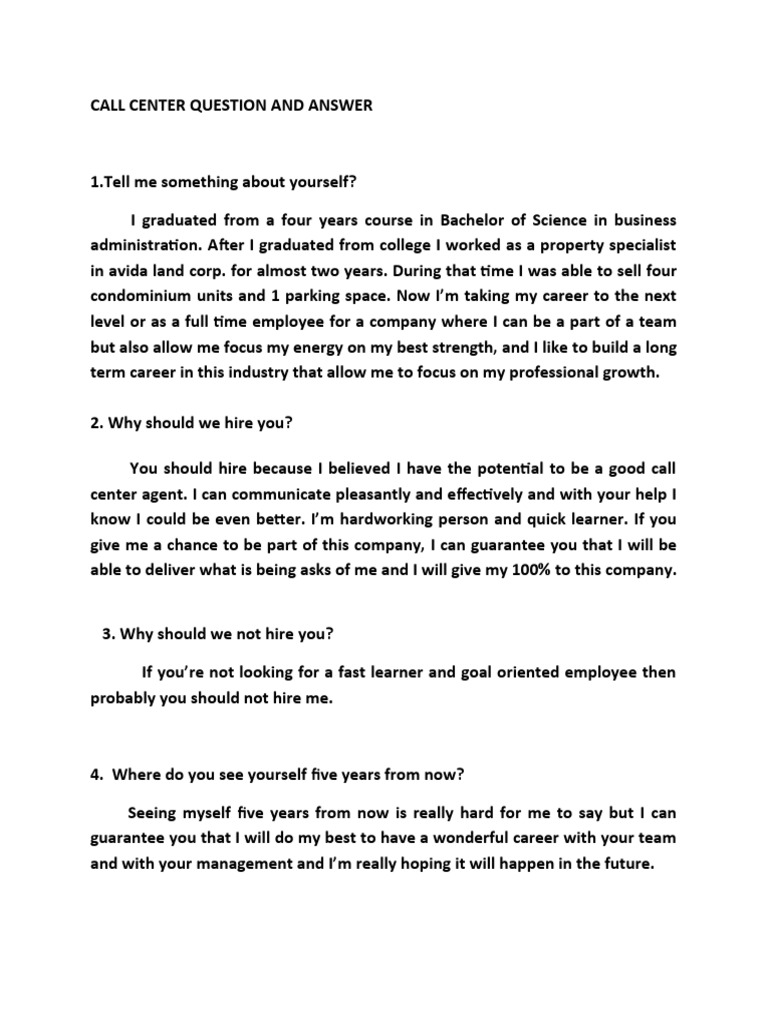 Call Center Question and Answer PDF Outsourcing