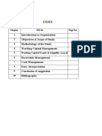 Index: Introduction To Organization Objectives & Scope of Study Methodology of The Study Working Capital Management