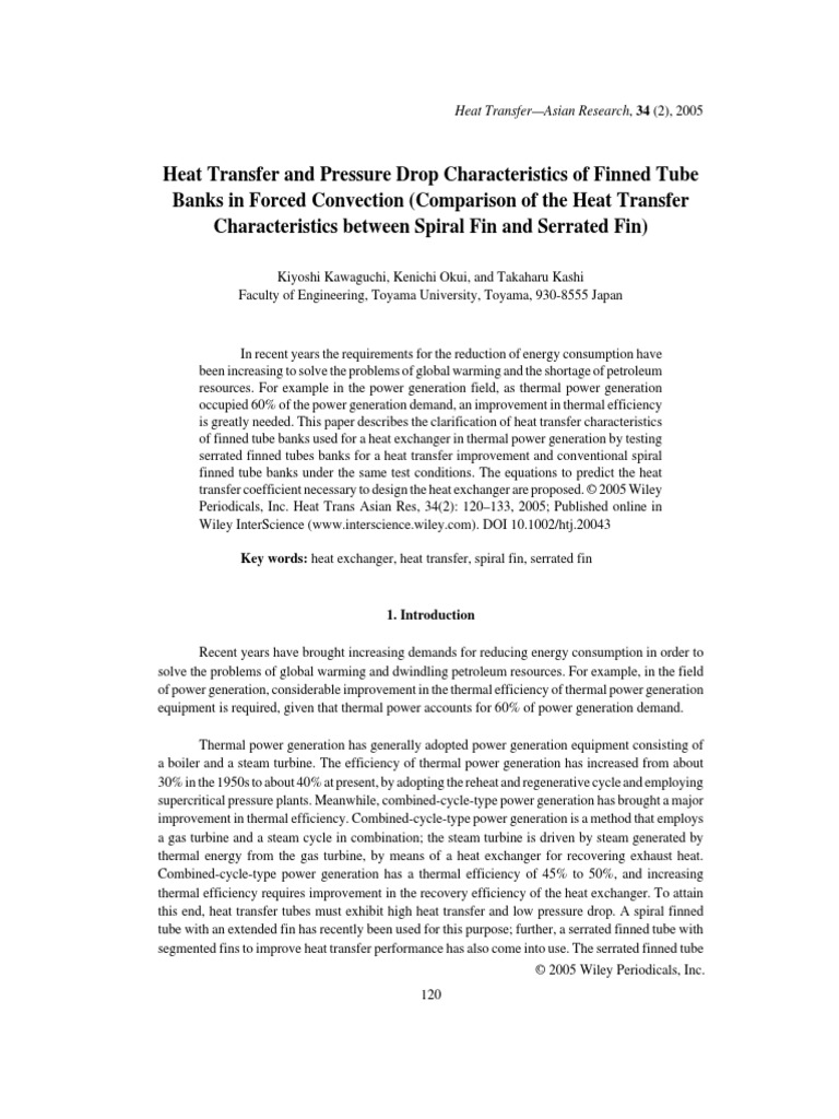 Heat Transfer and Pressure Drop Characteristics of Finned Tube Banks in ...