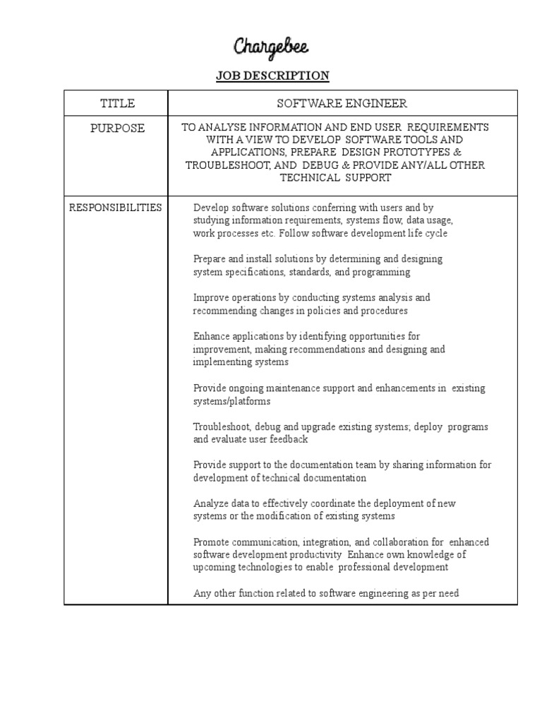 Software Engineer Job Description | PDF