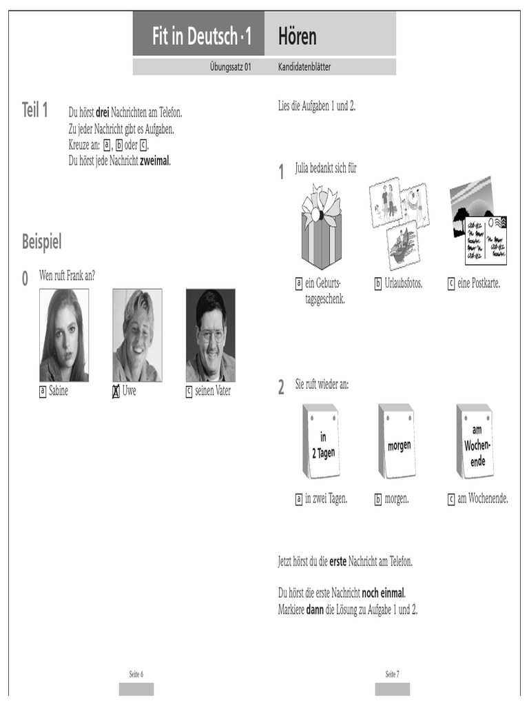 A1.2 Übungstest Hören | PDF