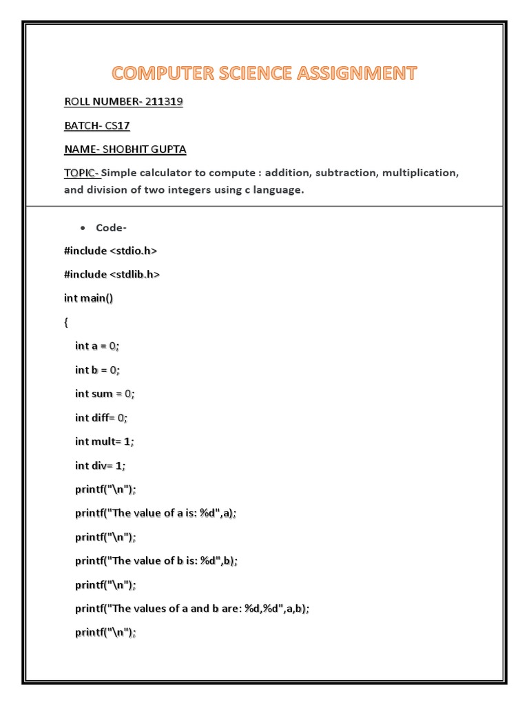 computer science assignment high school