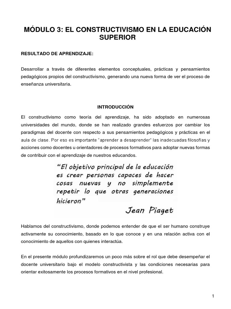 Constructivismo En La Educación Superior Pdf Constructivismo