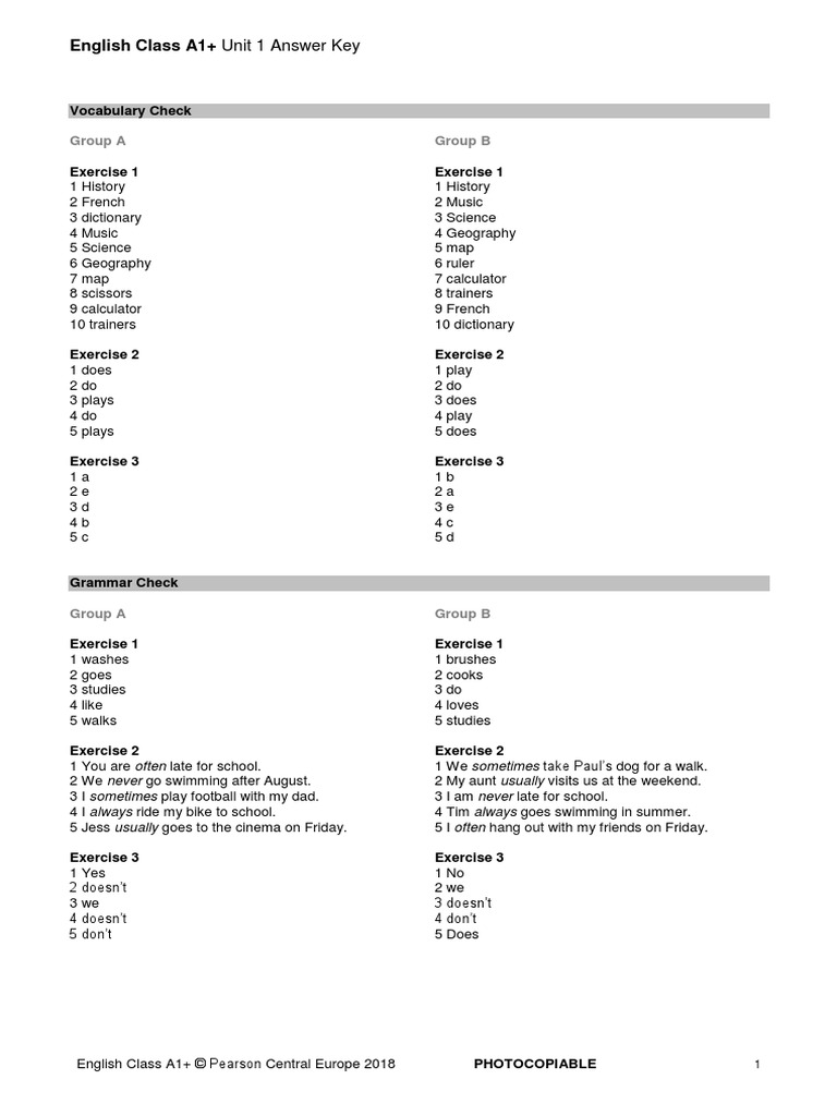 EC - A1P - Answer Key Unit 1 | PDF | Cognition | Linguistics