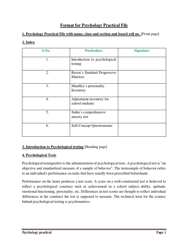 Psychology Practical File Guidelines | PDF | Industrial And ...
