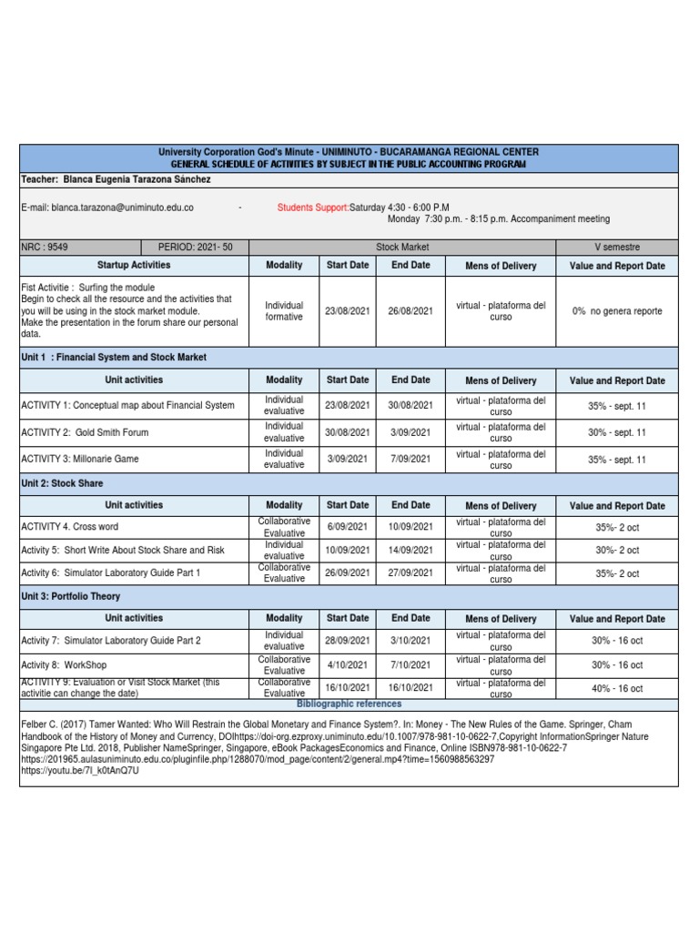 General Schedule of Activities by Subject in The Public Accounting