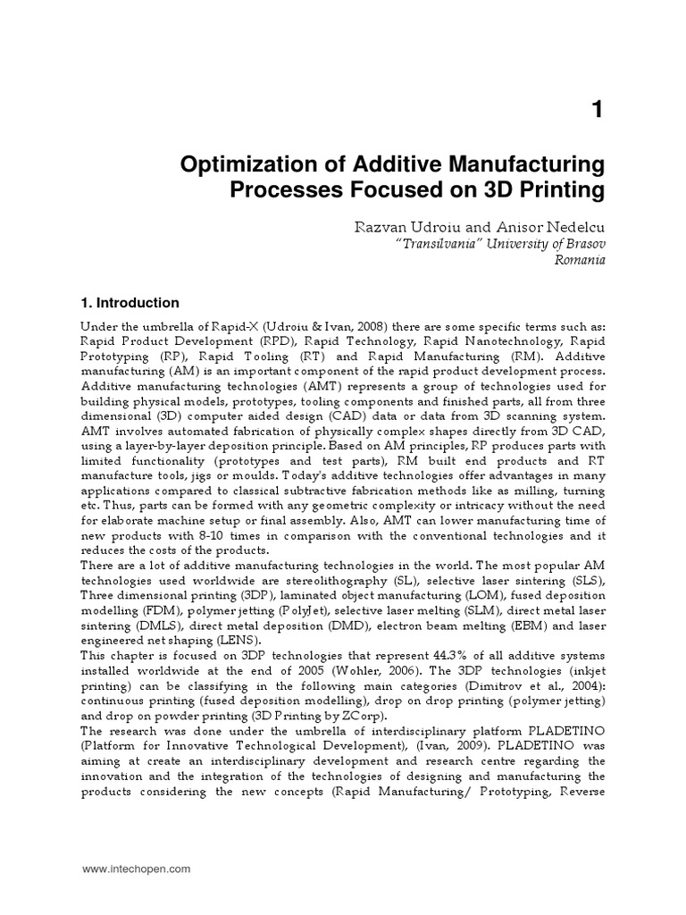 InTechOptimization of Additive Manufacturing Processes