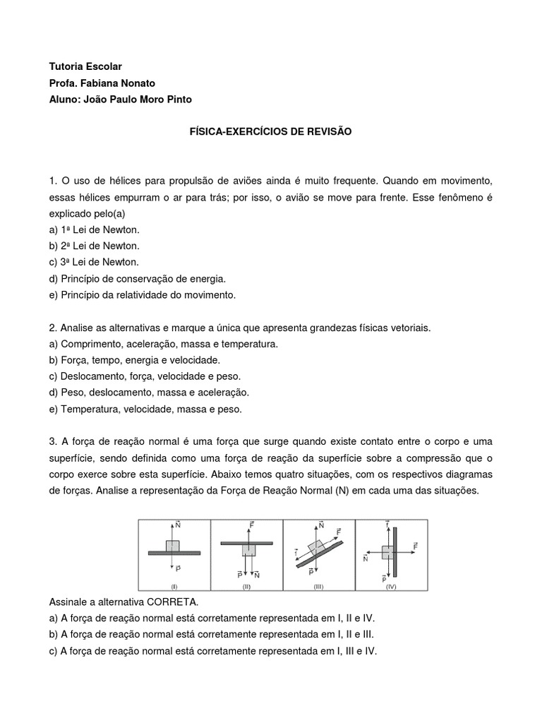 Lista de Exercícios Leis de Newton 8 Ano | PDF | Força | Leis do ...