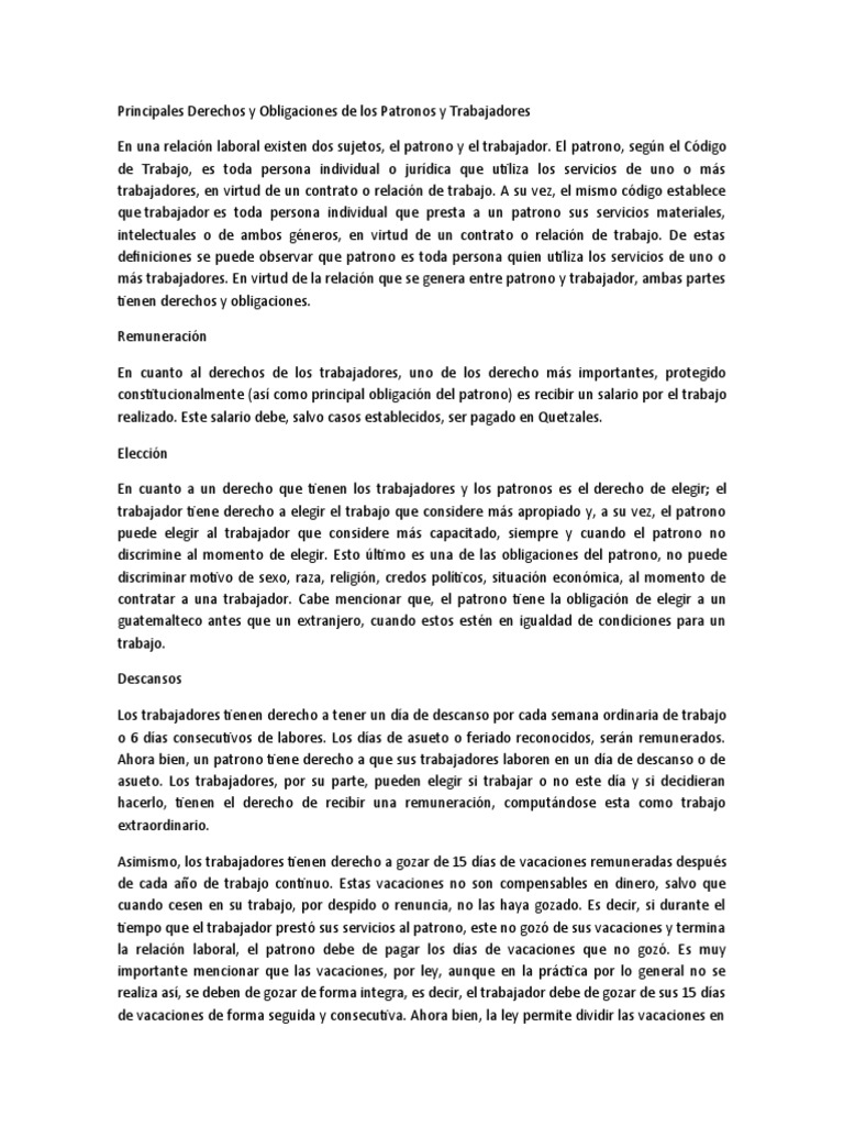 Derechos y Obligaciones Laborales en Guatemala | PDF | Derecho laboral ...