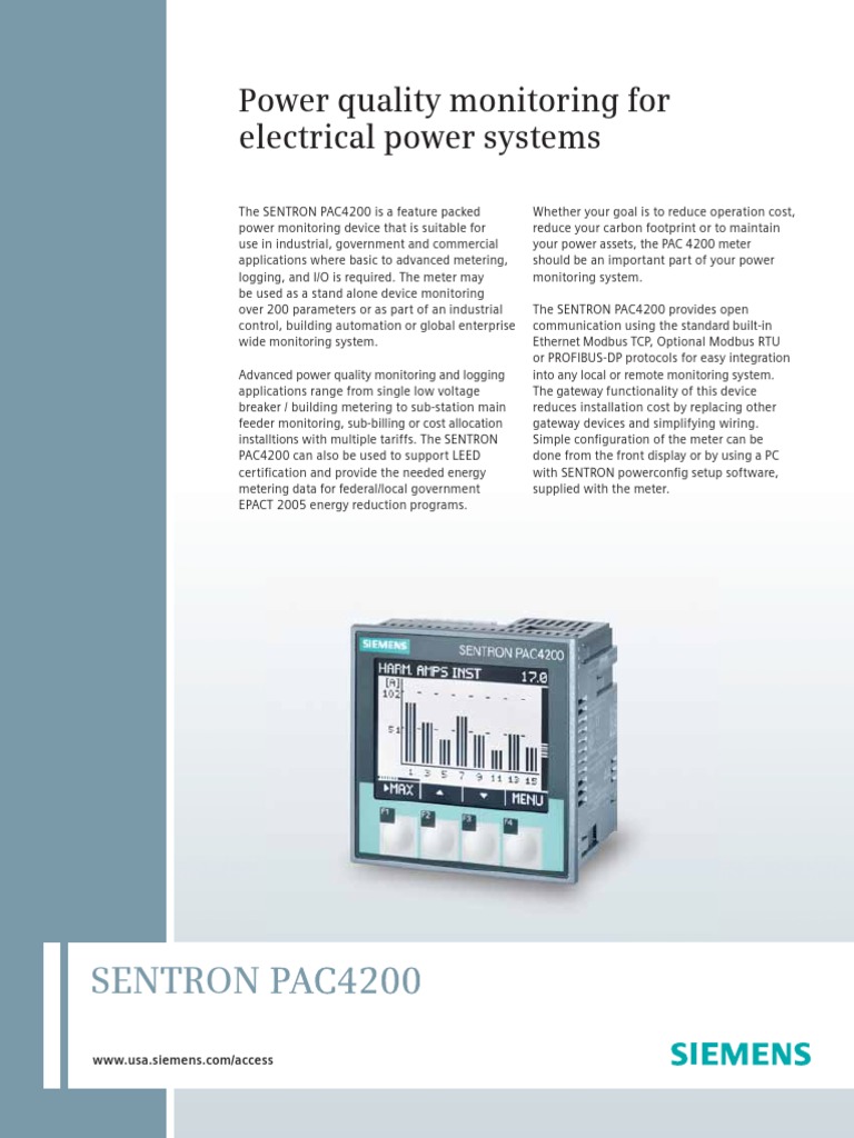 Power Quality Monitoring For Electrical Power Systems: Sentron Pac4200 ...