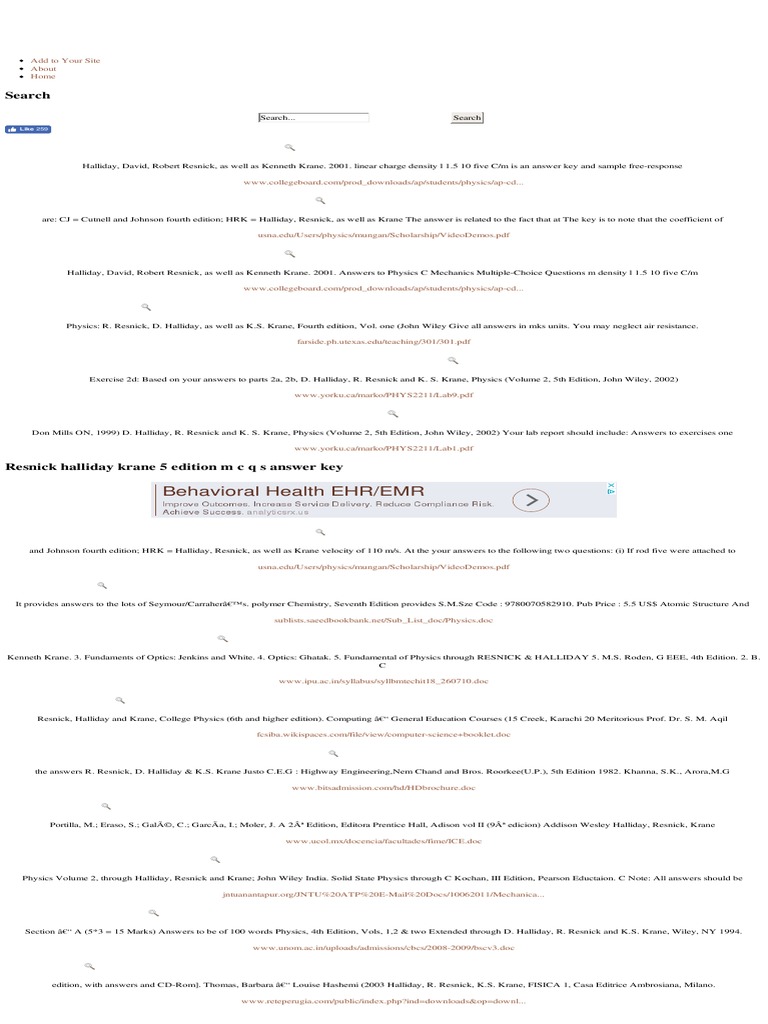 Liye Info Resnick Halliday Krane 5 Edition M C Q Answer Key PR