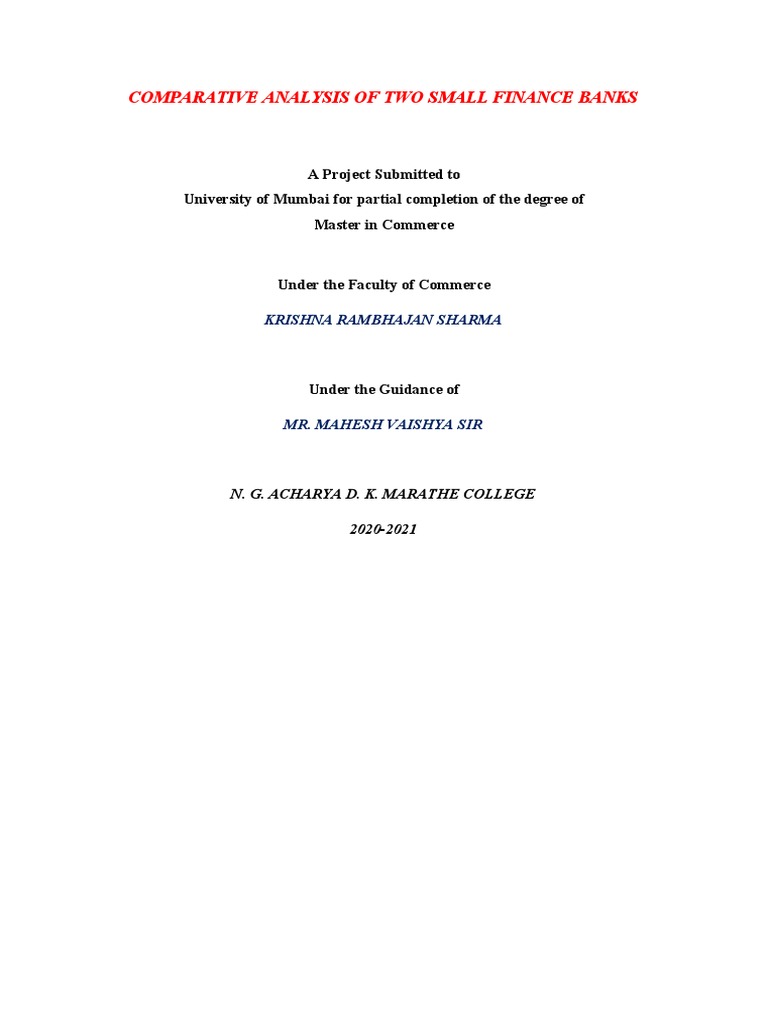 Comparative Analysis of Two Small Finance Banks | PDF | Banks | Reserve ...