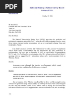 NTSB Chair Jennifer L. Homendy Letter To Tesla CEO Elon Musk 10/25/2021