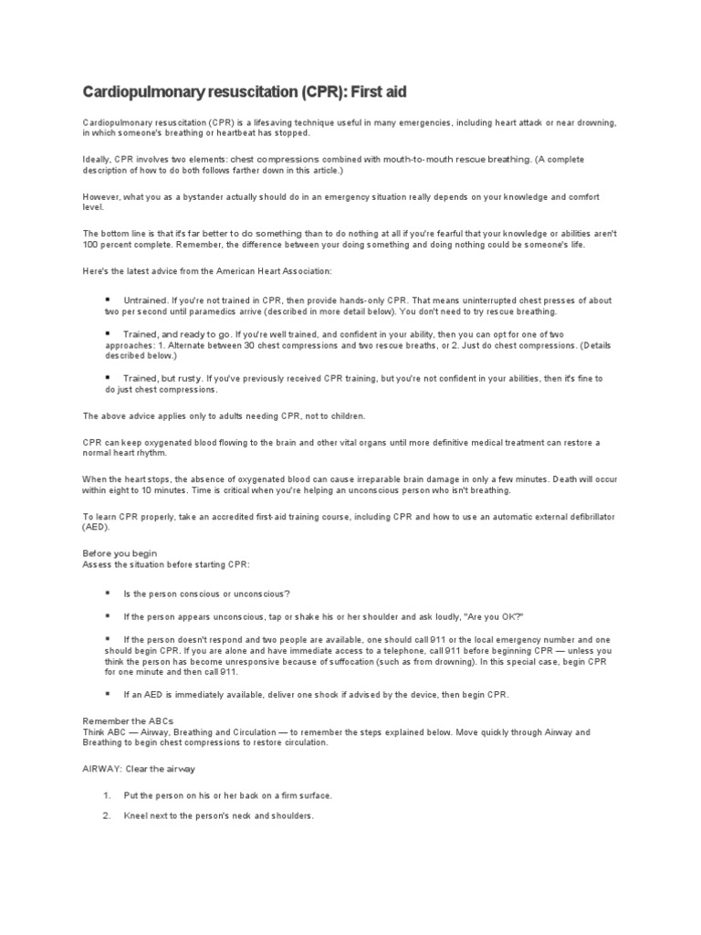 CPR Techniques and Guidelines | PDF | Cardiopulmonary Resuscitation ...