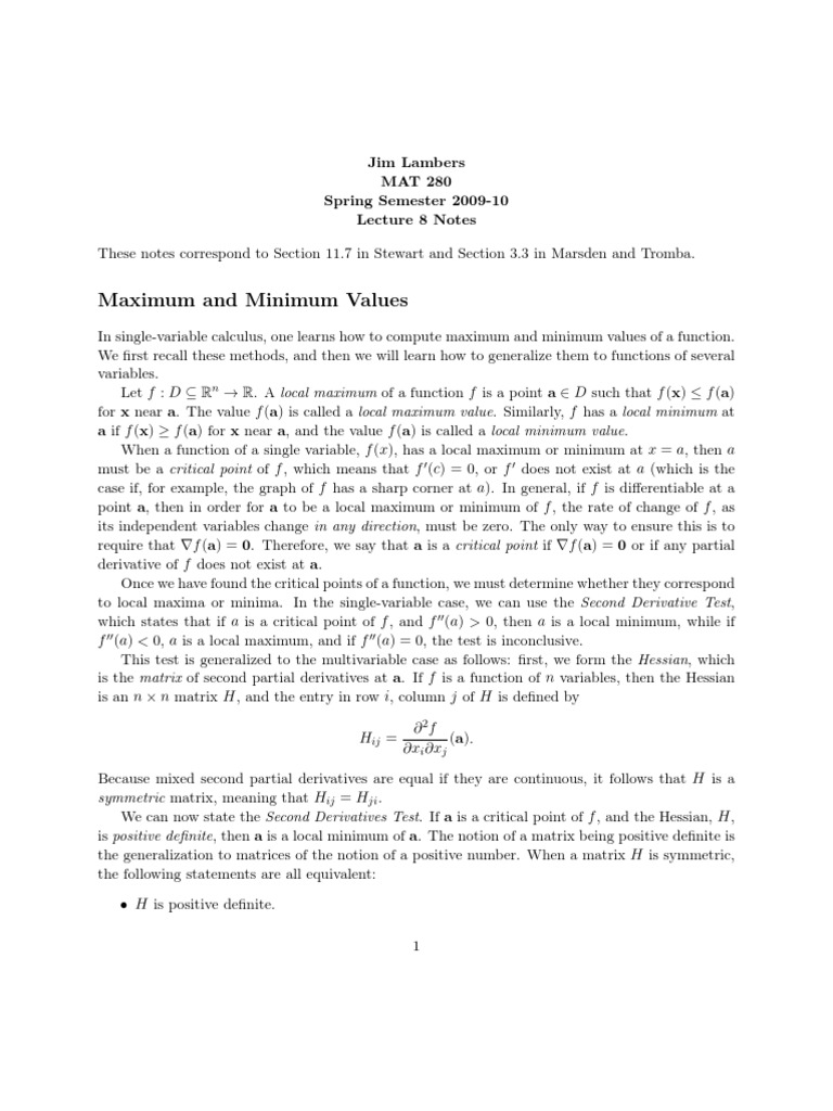 Finding Maxima and Minima in Calculus | PDF | Maxima And Minima ...