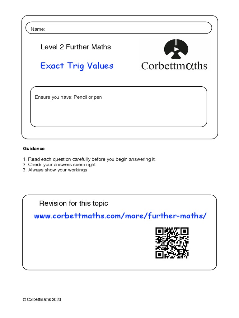 Exact Trig Values: Level 2 Further Maths | PDF | Triangle | Sine