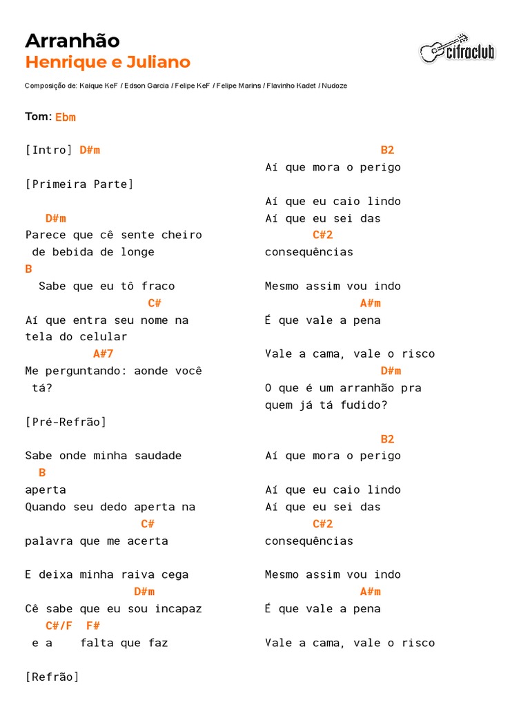 Cifra Club - Henrique e Juliano - Arranhão | PDF