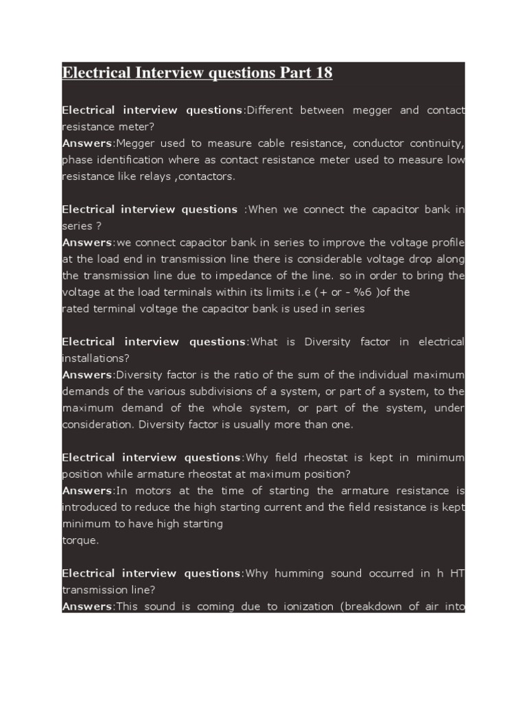 Electrical Interview Questions Part 18 | PDF | Transformer ...