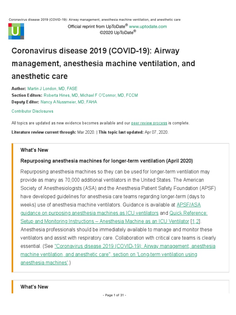 Coronavirus Disease 2019 (COVID-19) : Airway Management, Anesthesia ...