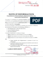 Note D'information Relative Aux Procédures D'inscription Administrative Des Nouveaux Bacheliers