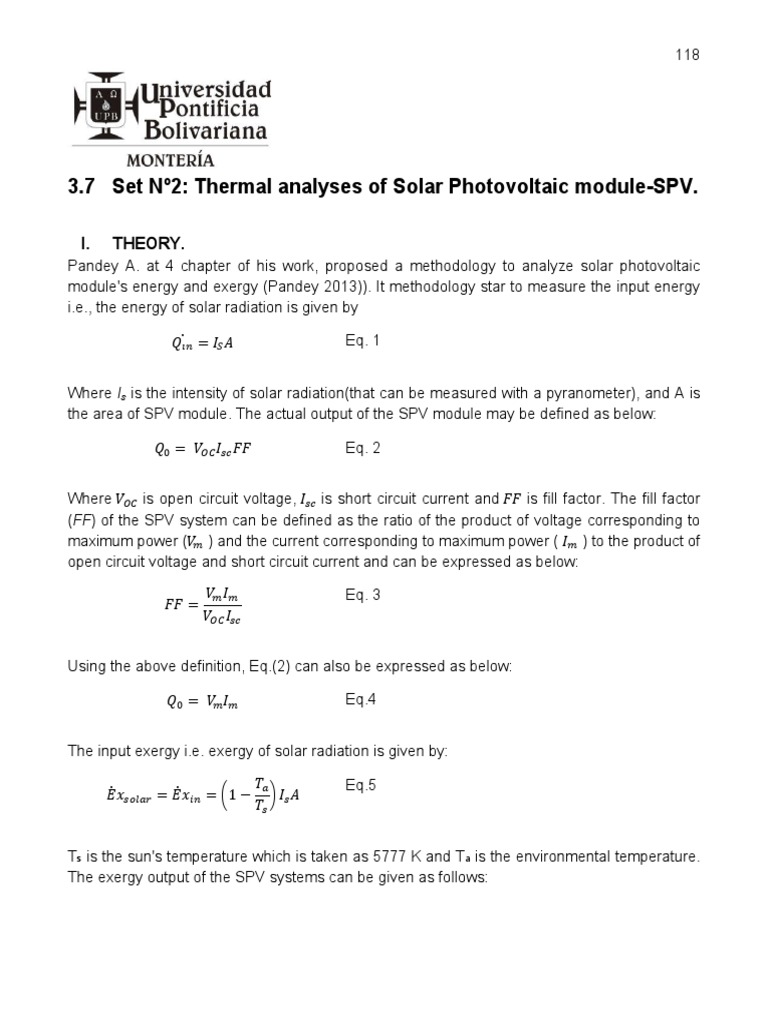 Thermal Analysis of SPV | PDF | Exergy | Photovoltaic System