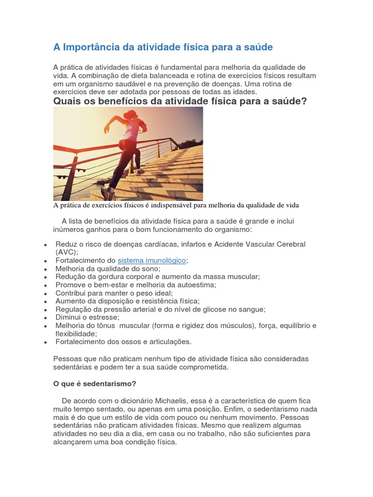 A Importância Da Atividade Física para A Saúde | PDF | Doenças ...