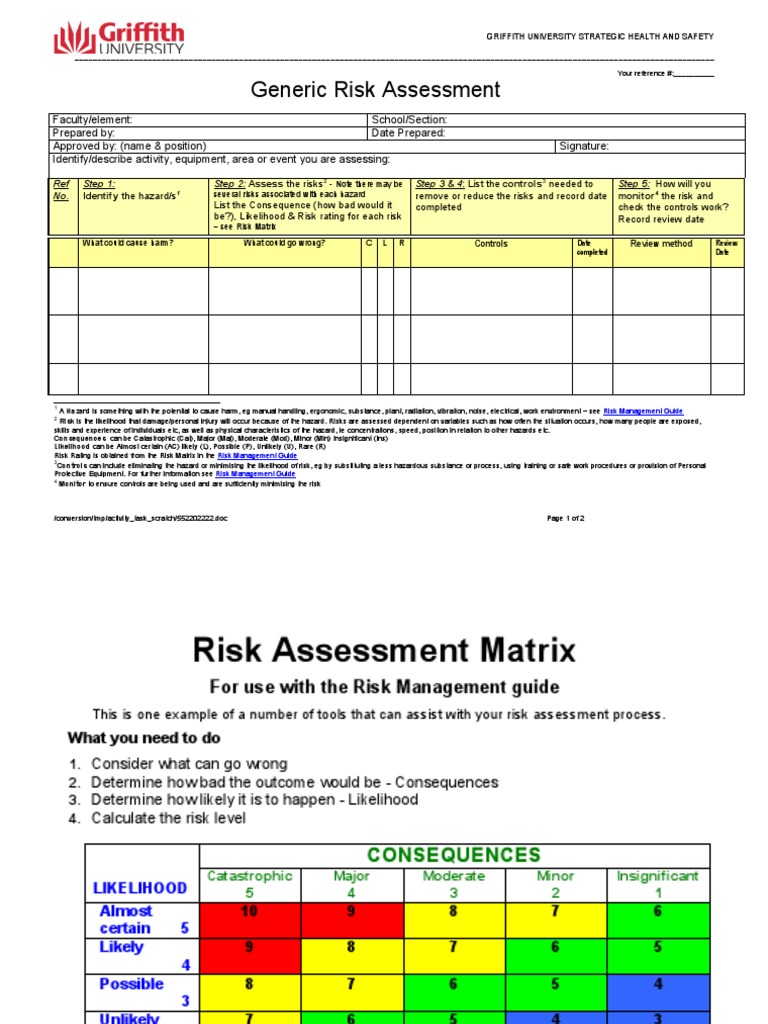Generic Risk Assessment Template | PDF | Risk | Hazards