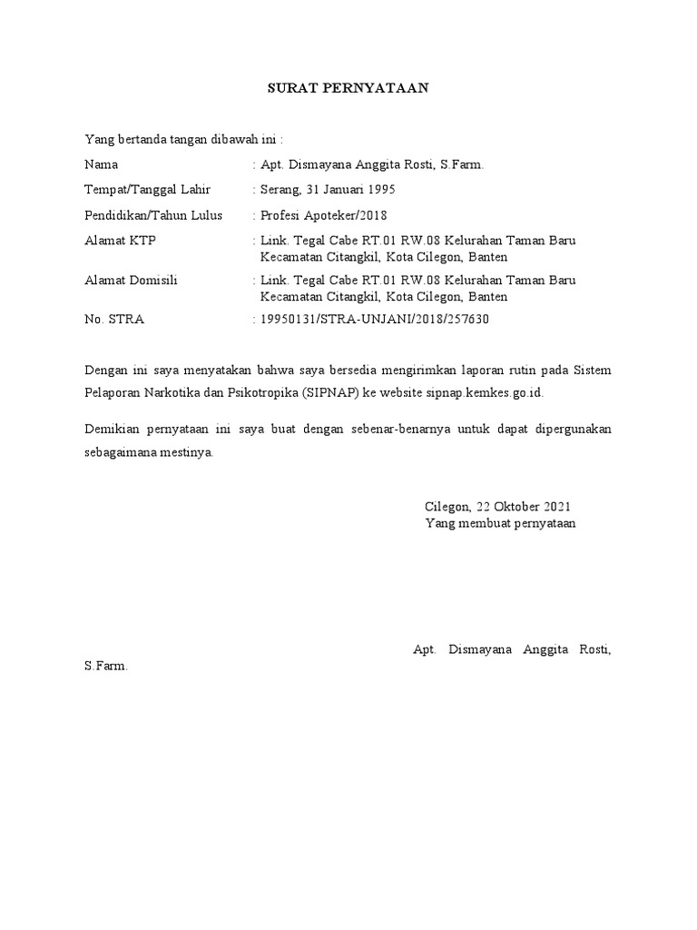 Surat Pernyataan Sipnap | PDF