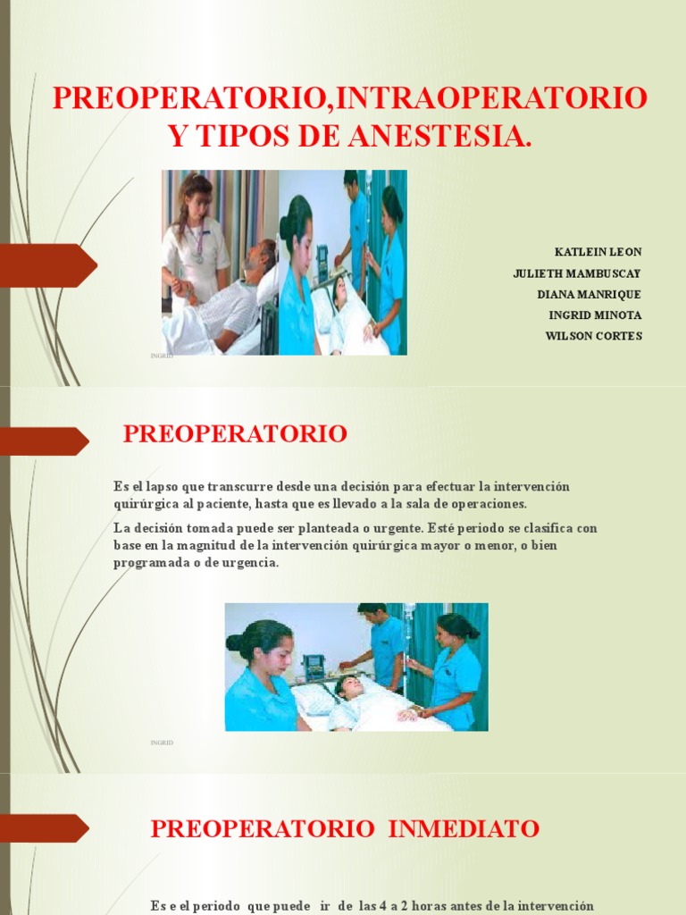 Preoperatorio Intraoperatorio y Tipos de | PDF | Anestesia | Farmacología