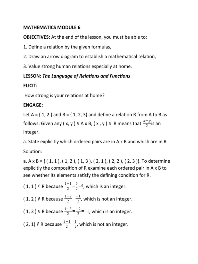 Mathematics Module 6 OBJECTIVES at The End of The Lesson, You Must Be Able To PDF Function