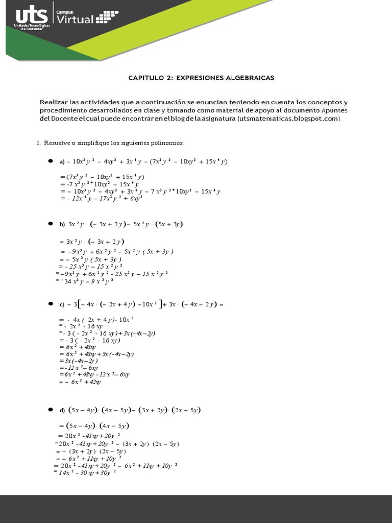Taller de Expresiones Algebraicas | PDF