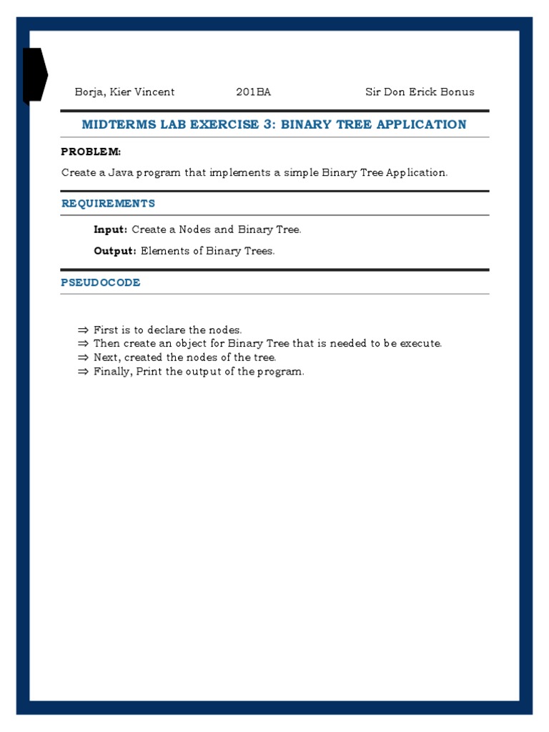 Midterms Lab Exercise 3: Binary Tree Application: Problem | PDF | Computers
