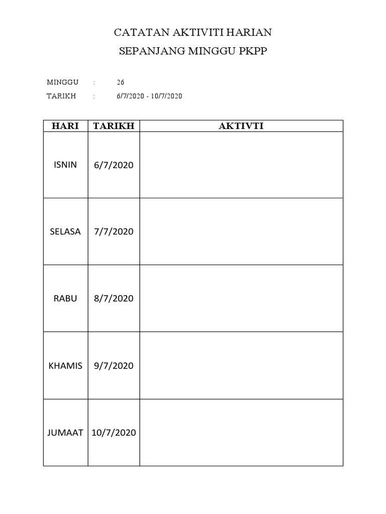 Catatan Aktiviti Harian Pdf