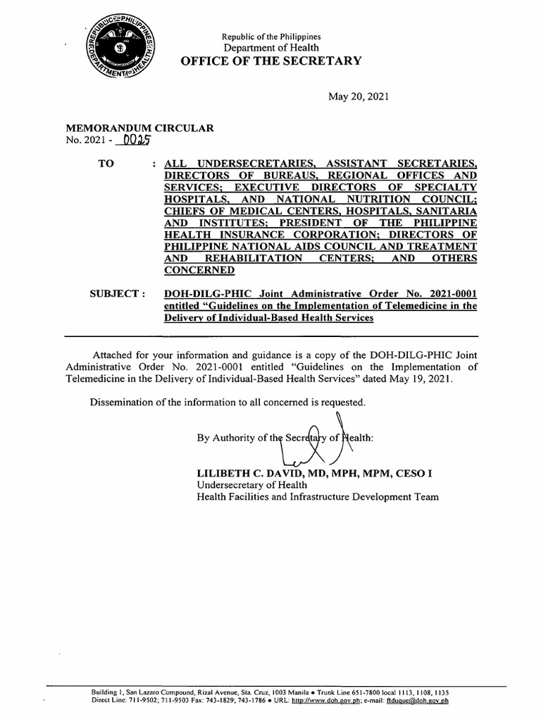 Guidelines on the implementation of telemedicine in the delivery of