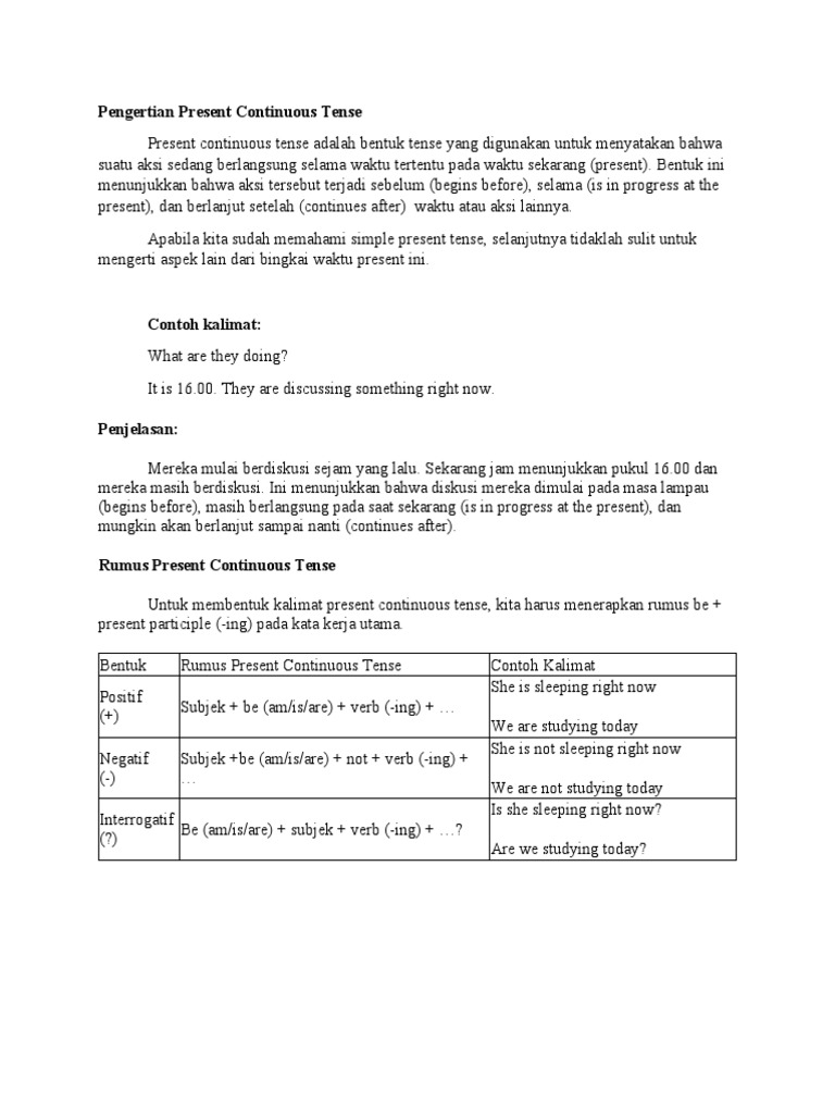 Pengertian Present Continuous Tense Pdf