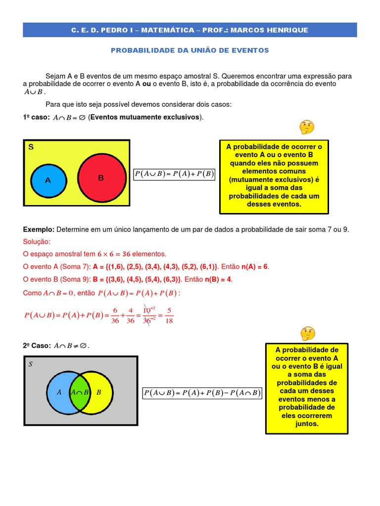 Probabilidade da União de Eventos | PDF | Matemática