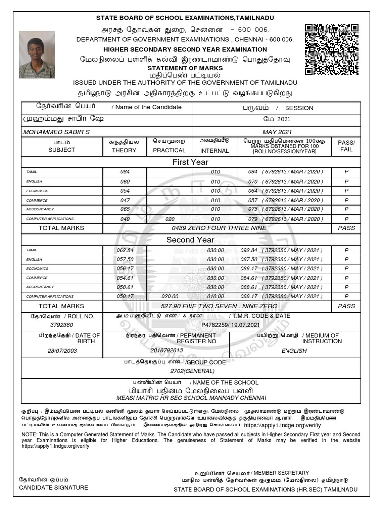 11th Andh 12th Marksheet | PDF