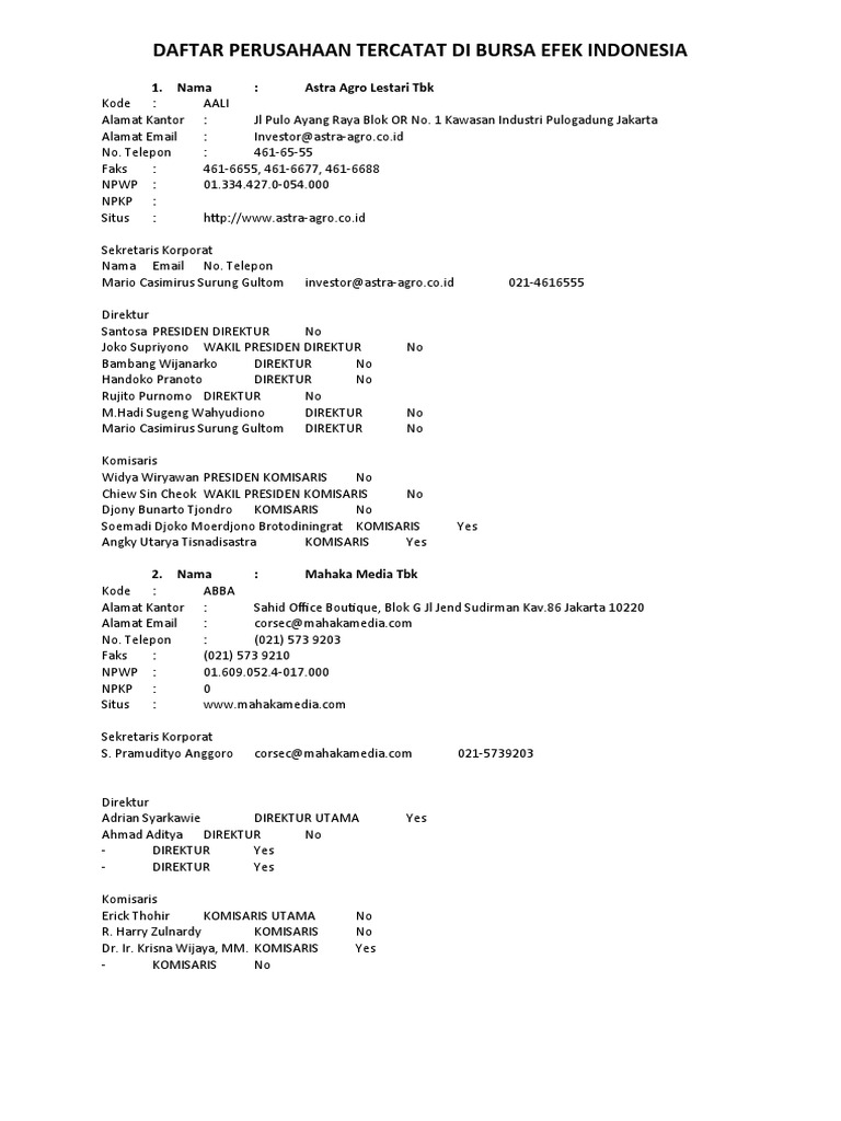 Daftar Perusahaan Tercatat Di Bursa Efek Indonesia Pdf