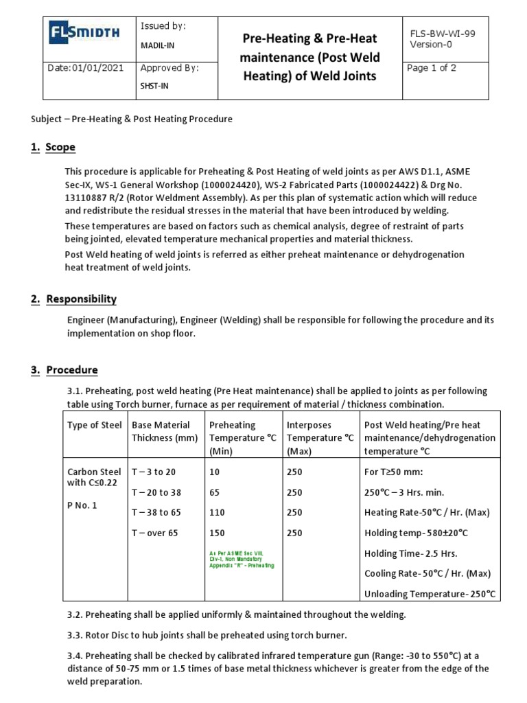 Preheating & Post Weld Heating Procedure | PDF | Construction | Welding