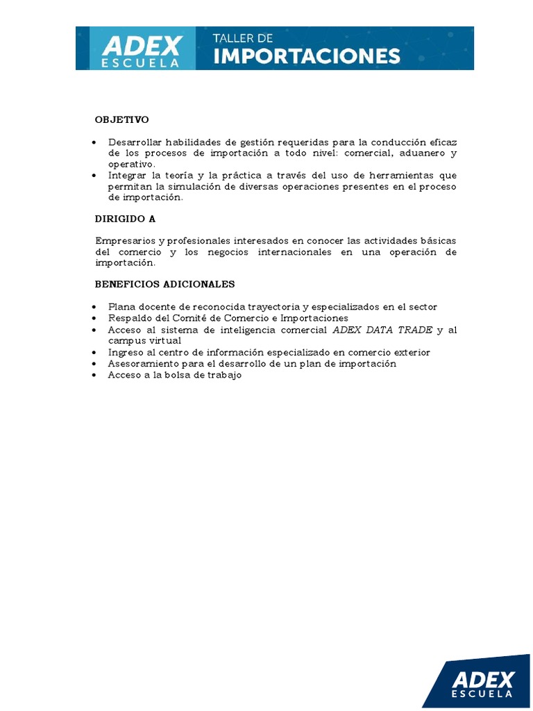 ADEX - Curso Taller de Importaciones 2017 | PDF | aduana | El comercio ...