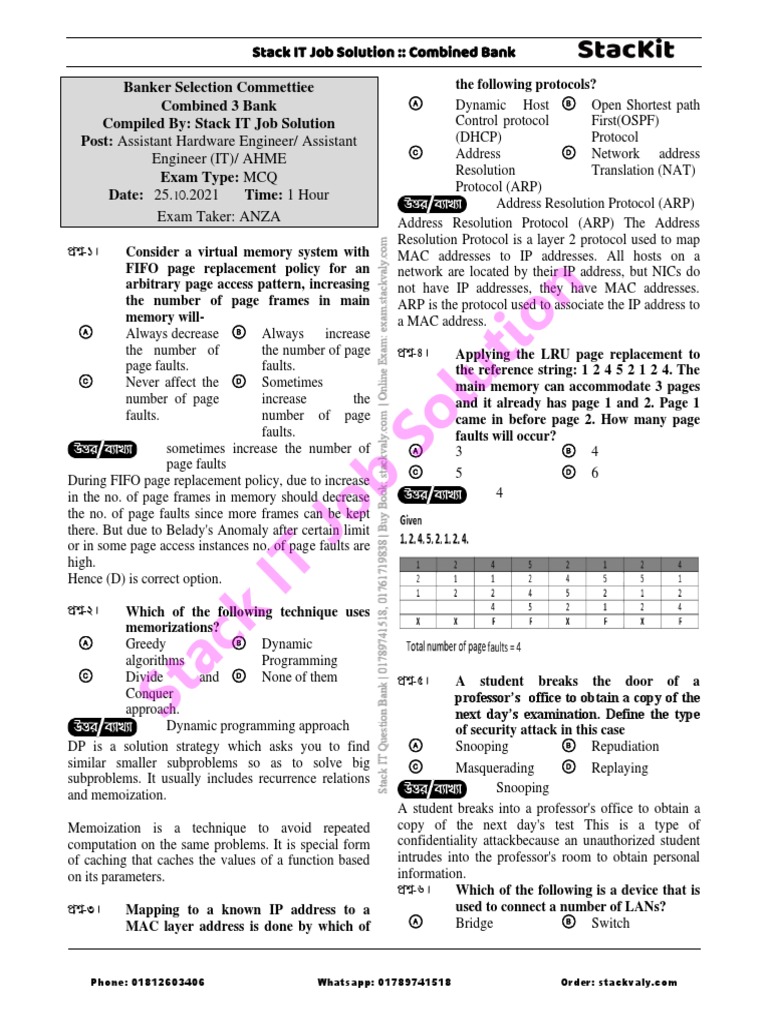 Combined Bank Question Solution (Updated) 25/10/2021 Assistant Hardware