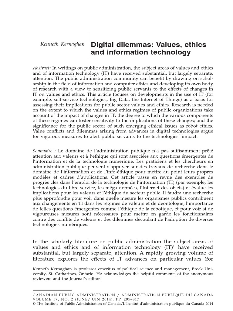 Digital Dilemmas Values, Ethics PDF Sciences de l'information