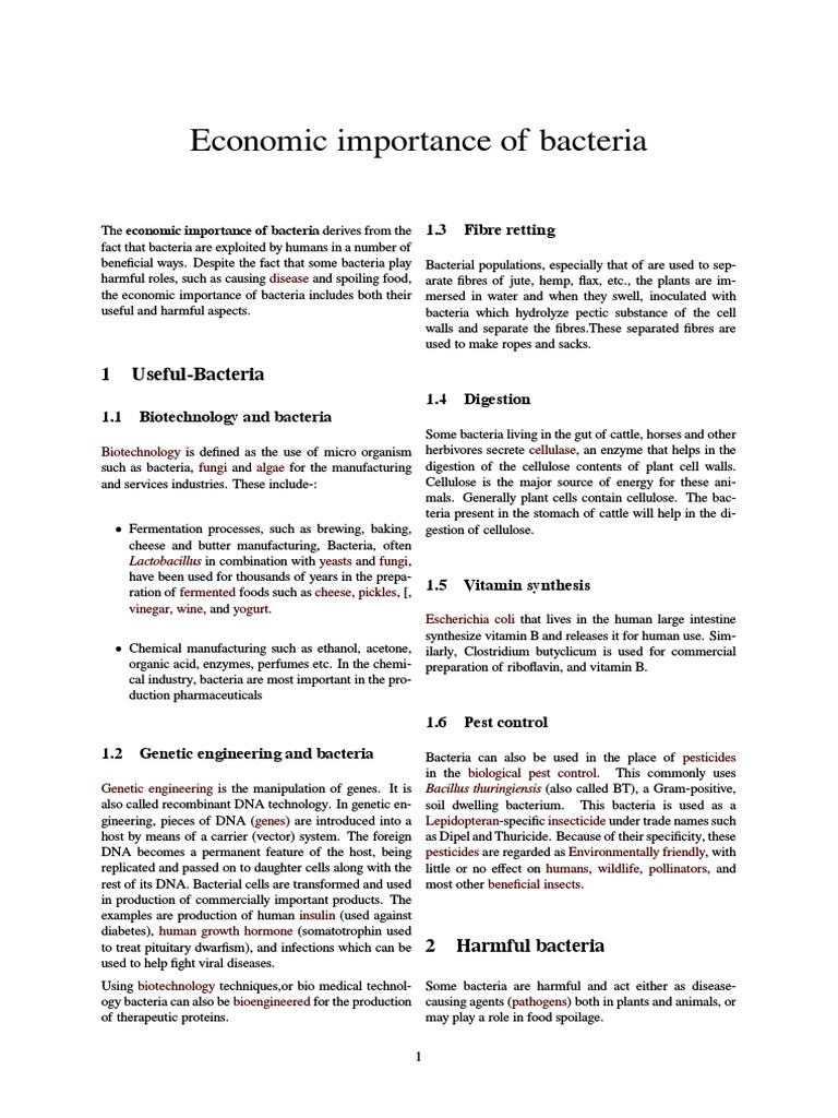 Economic Importance of Bacteria PDF Bacteria Biology
