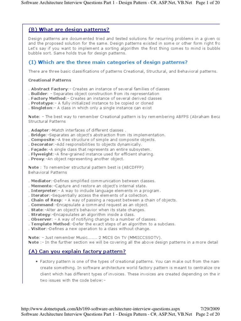 Design Pattern Interview Question | PDF | Class (Computer Programming ...