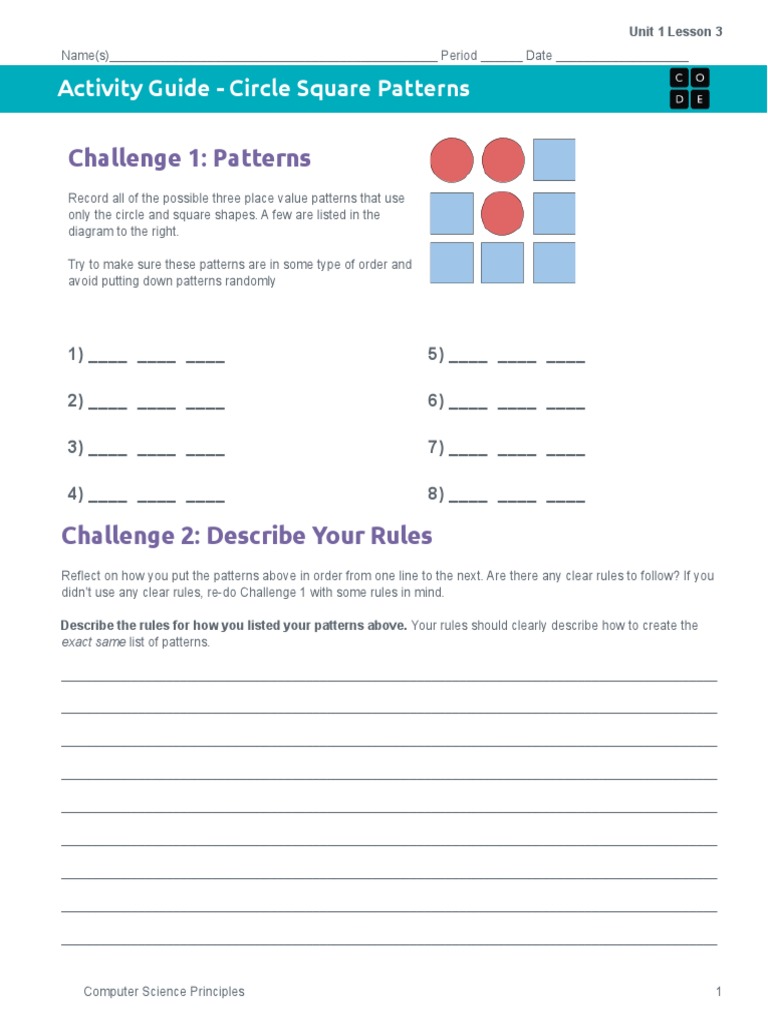 Activity Guide: Circle Square Patterns | PDF